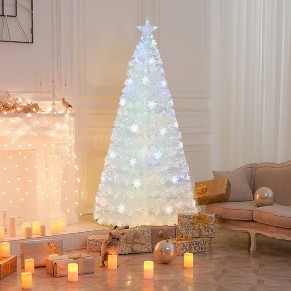 NNECW 180cm Pre-Lit Fiber Optic Christmas Tree with Iridescent Leaves-1.8M