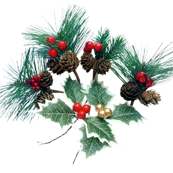 NNEOBA 1pc Artificial Christmas Pinecone Red Berry Stem
