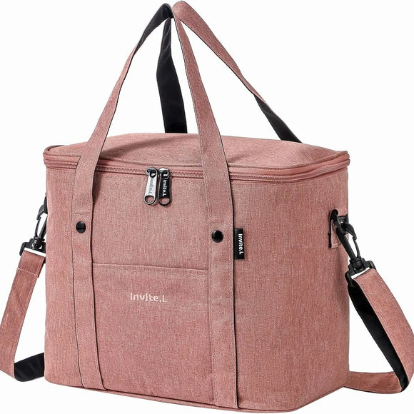 NNEOBA Reusable Insulated Lunch Bag with Shoulder Strap (Pink)