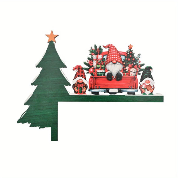 NNEOBA Christmas Wooden Corner Door Frame Ornament with Dwarf Santa Claus