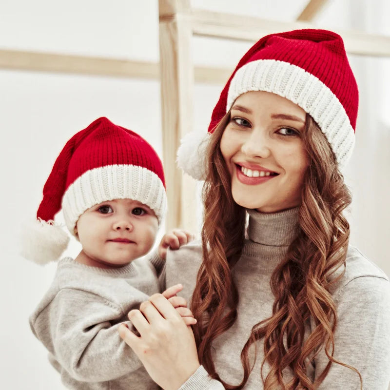 NNEOBA Mom Baby Set Knitted Christmas Hat Pompom Santa Beanie NNE Living