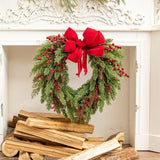 NNEOBA Christmas Heart-Shaped Rattan Wreath with Bowknot