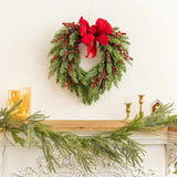NNEOBA Christmas Heart-Shaped Rattan Wreath with Bowknot