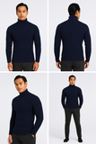 NNEOBA Men's Turtleneck Warm Pullover Knitted Sweater (Navy Blue)