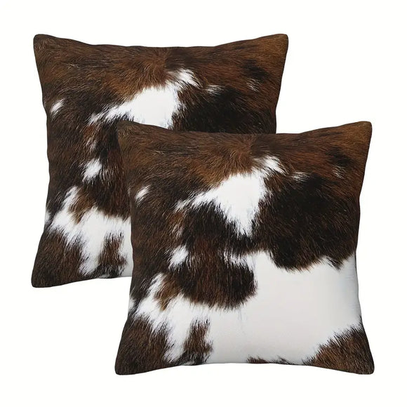 NNETM 2-Piece Cowhide Animal Print Faux Fur Throw Pillow Covers