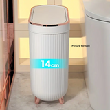 NNETM Compact Toilet Trash Can with Quiet Close Lid - White Gray Plastic, Space-Saving Design