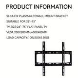 NNETM Ultra Slim-fix TV Wall Mount Bracket for 26"-75" LED LCD OLED TVs, Low Profile