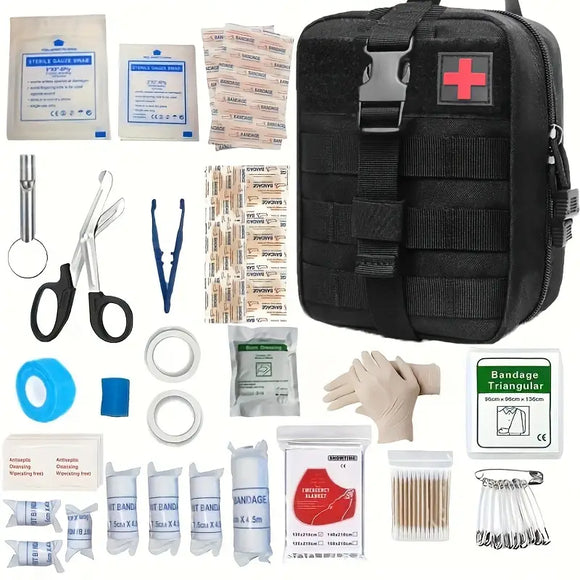 NNETM 151pcs Portable First Aid Kit(Black, Includes Essential Tools)