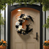 NNETM Gothic Cat Moon Wreath Door Hanging Decor