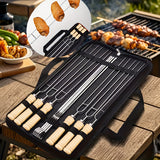 NNETM 10pcs Stainless Steel BBQ Skewer Set with Storage Bag