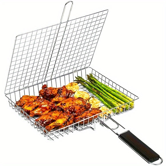 NNETM Foldable BBQ Grill Basket for Fish, Shrimp, Vegetables