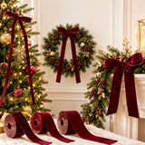 3-Roll Burgundy Velvet Ribbon Set Soft Flocked Velvet Trim