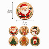 6pcs Wooden Christmas Coaster Set 10×10cm Festive Drink Mats