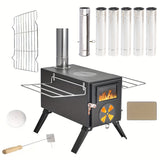 NNETM Portable Foldable Wood Stove with 7 Chimneys