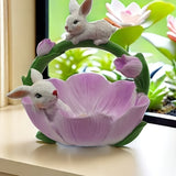 NNETM Resin Bunny & Lotus Figurine for Home Decor