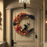 NNETM Gothic Halloween Wreath Witch Cat Moon Decor