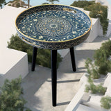 NNETM Outdoor Round Tray Table with Wooden Legs