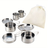 NNETM 8-Piece Stainless Steel Camping Cookware Set