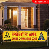 2D Flat, 1pc 2D Flat Banner, Halloween Decoration, "Restricted Area Zombie Quarantine Zone" Backdrop Banner with Warning Signs and Cartoon Zombie Patterns, Creates a Spooky and Fun Atmosphere, for Hanging Indoors to Add Festive Energy