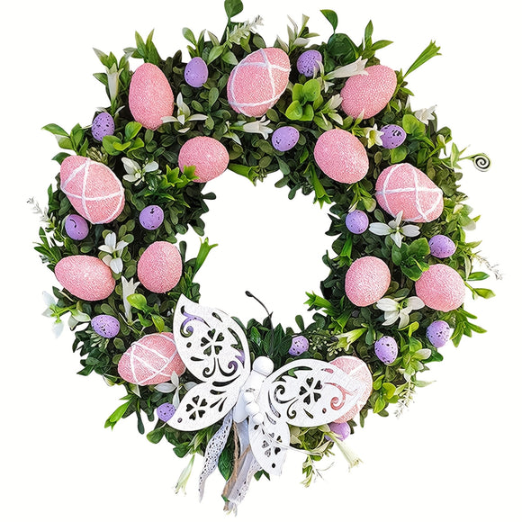 NNETM Pink & Green Garland Easter Wreath Door Decor
