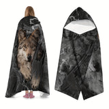 NNETM Wolf Pattern Wearable Hat Blanket Flannel
