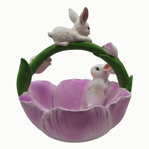 NNETM Resin Bunny & Lotus Figurine for Home Decor