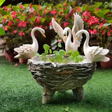 NNETM Swan Resin Flower Pot with Rattan Accent