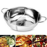 NNEOBA 30CM Stainless Steel Twin Divided Hot Pot Double-Flavor Cookware Silver