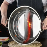 NNEOBA 30CM Stainless Steel Twin Divided Hot Pot Double-Flavor Cookware Silver