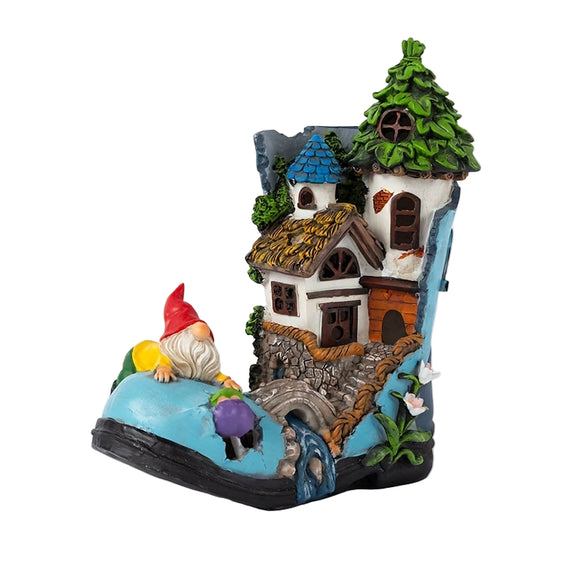 NNETM Resin Solar Gnome Treehouse Statue Outdoor Decor
