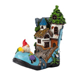 NNETM Resin Solar Gnome Treehouse Statue Outdoor Decor