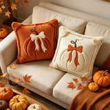 2pcs Plush Pumpkin Bow Decorated Pillow Covers 45.72x45.72 cm, Huge Pumpkin Bow Decorated Pillowcases, Soft and Comfortable, Suitable for Thanksgiving, Halloween and Christmas Home Sofa Bed Decoration (pillow Core Not Included)