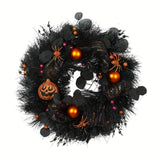 NNETM Halloween Black Wreath with Pumpkin Skull
