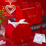 Double-Layer Heart Pendant Necklace Gift Set with Rose Box & Greeting Card
