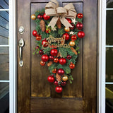 NNEOBA Christmas Teardrop Wreath Set with Red Bows and Bells