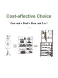 Multifunctional Free-Standing Coat and Shoe Rack Organizer with Storage Shelves and Hooks