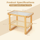 NNECW 2-tier Bamboo Side Table with Glass Top and PE Rattan Shelf