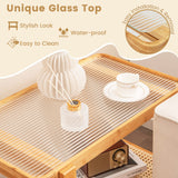 NNECW 2-tier Bamboo Side Table with Glass Top and PE Rattan Shelf