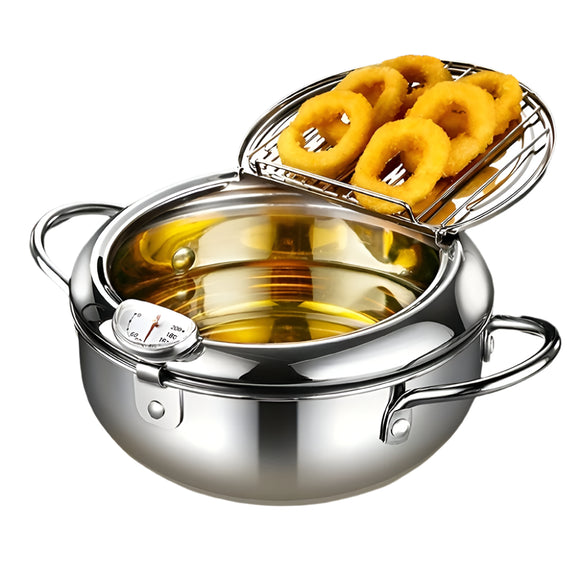 NNETM Tempura Stainless Steel Fryer Pot with Thermometer