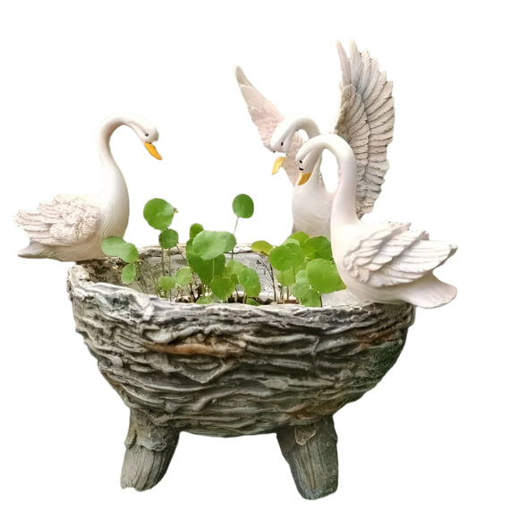 NNETM Swan Resin Flower Pot with Rattan Accent