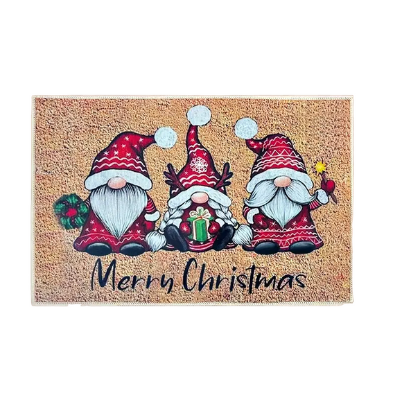 NNETM Cheerful Christmas Gnome Welcome Doormat | Indoor/Outdoor Washable Rug