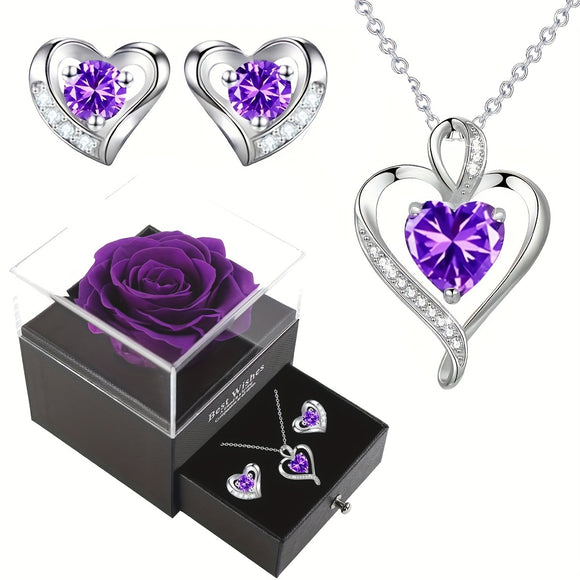 NNETM Elegant Heart-Shaped Jewelry Set with Purple Gemstones