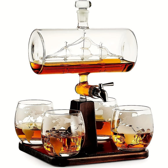 NNETM Skull Globe Wine Aerator Set with 4 Glasses
