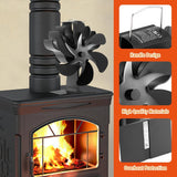 NNETM Silent Heat-Powered Wood Stove Fan (6-Blade)