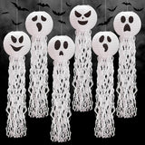 78X20CM Halloween Paper Lanterns/6pcs White Funny Lanterns with Tassel Tree/Spooky Hanging Decorations for Holiday Classroom Birthday/Indoor Outdoor Garden Patio Home Party Decor