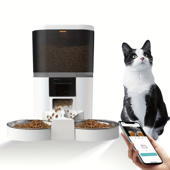 4L High-Definition Cat Feeder with Adjustable High And Low Camera, Night Vision Function, Can Be Used for Two-Way Voice, Smart Pet Bowl with Smart App That Can Set Regular Feeding, And Can Take Care of Cats And Dogs' Diet When Going Out(No5V 2A Plug), Wit