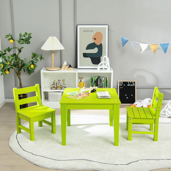 NNECW 3-Piece All-Weather Kids Table & Chairs Set for Home & Backyard-Green