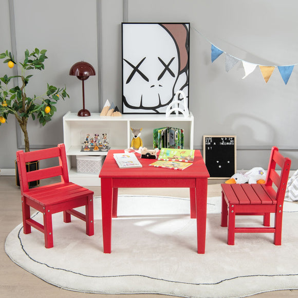 NNECW 3-Piece All-Weather Kids Table & Chairs Set for Home & Backyard-Red