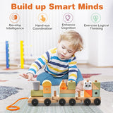 NNECW 3-Section Wooden Train Set with Stackable Building Blocks