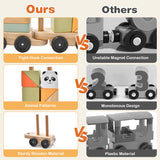 NNECW 3-Section Wooden Train Set with Stackable Building Blocks